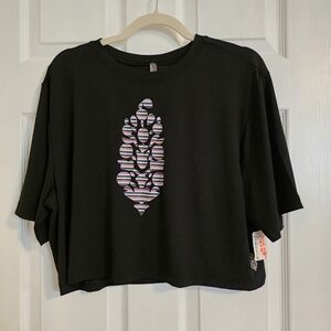NWT Free People FP Movement Tempo Cropped Logo Boyfriend Tee - black logo S